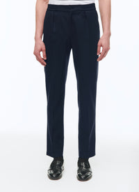 Pantalon élastiqué en laine - Bleu Marine