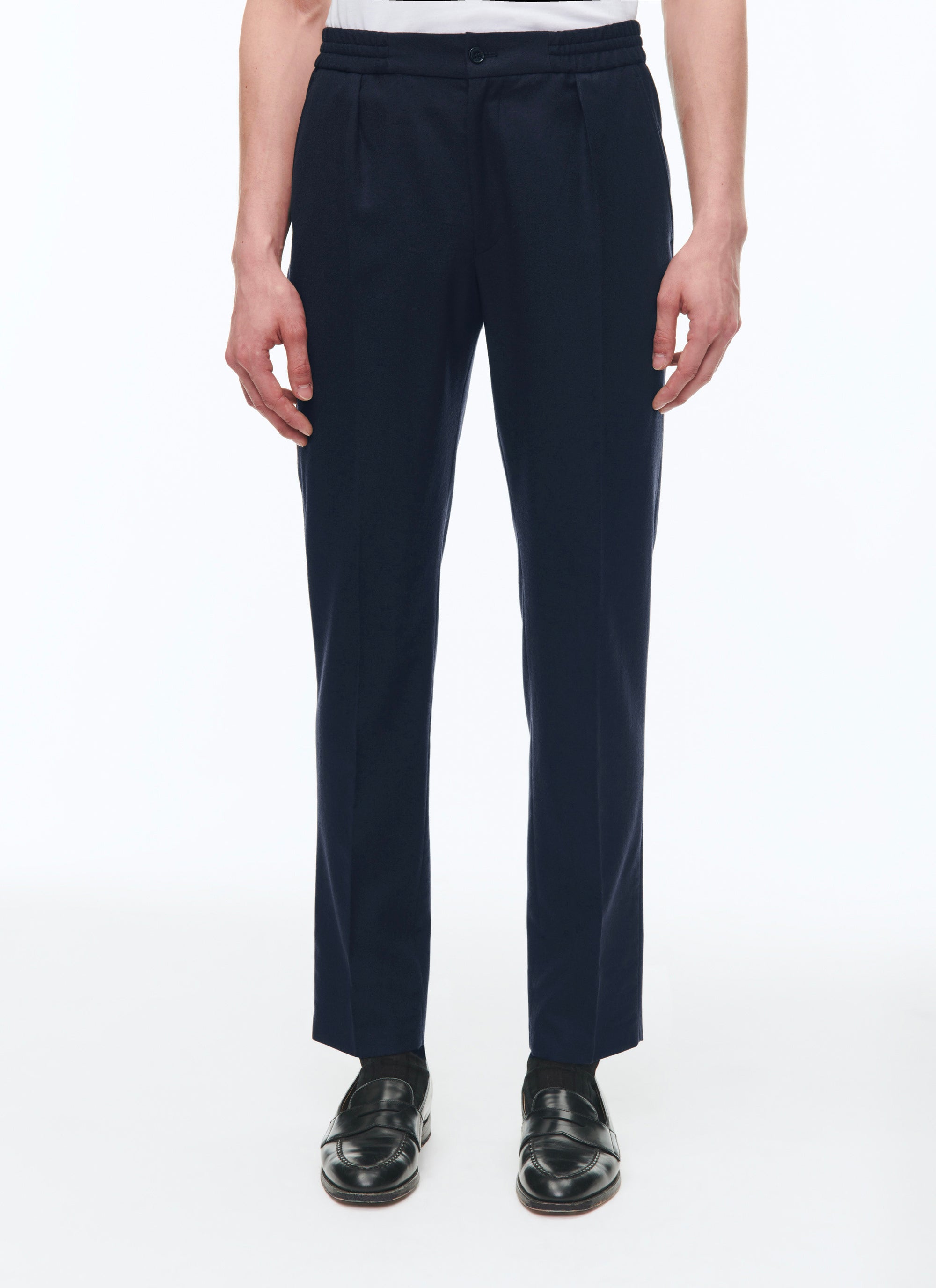 Pantalon élastiqué en laine - Bleu Marine