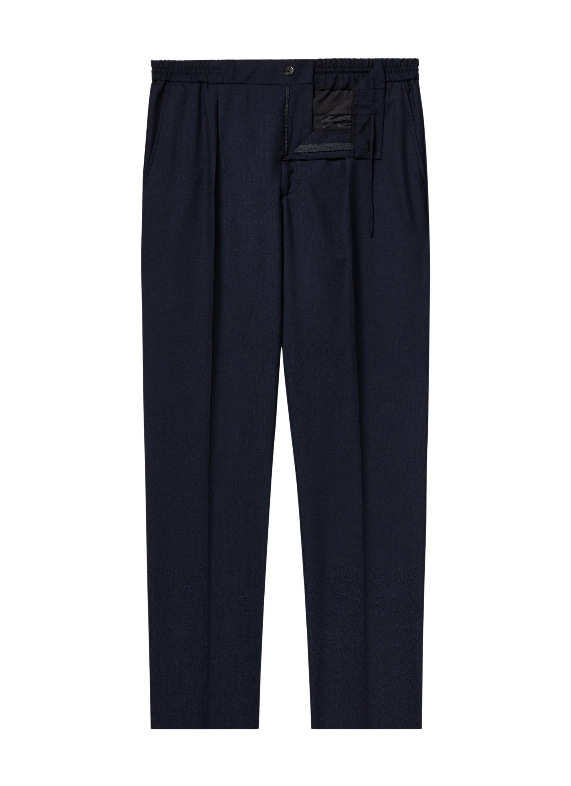 Pantalon élastiqué en laine - Bleu Marine