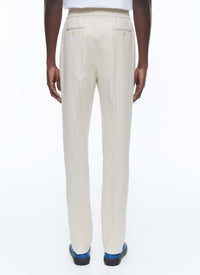 Pantalon élastiqué en lin mélangé - Grège