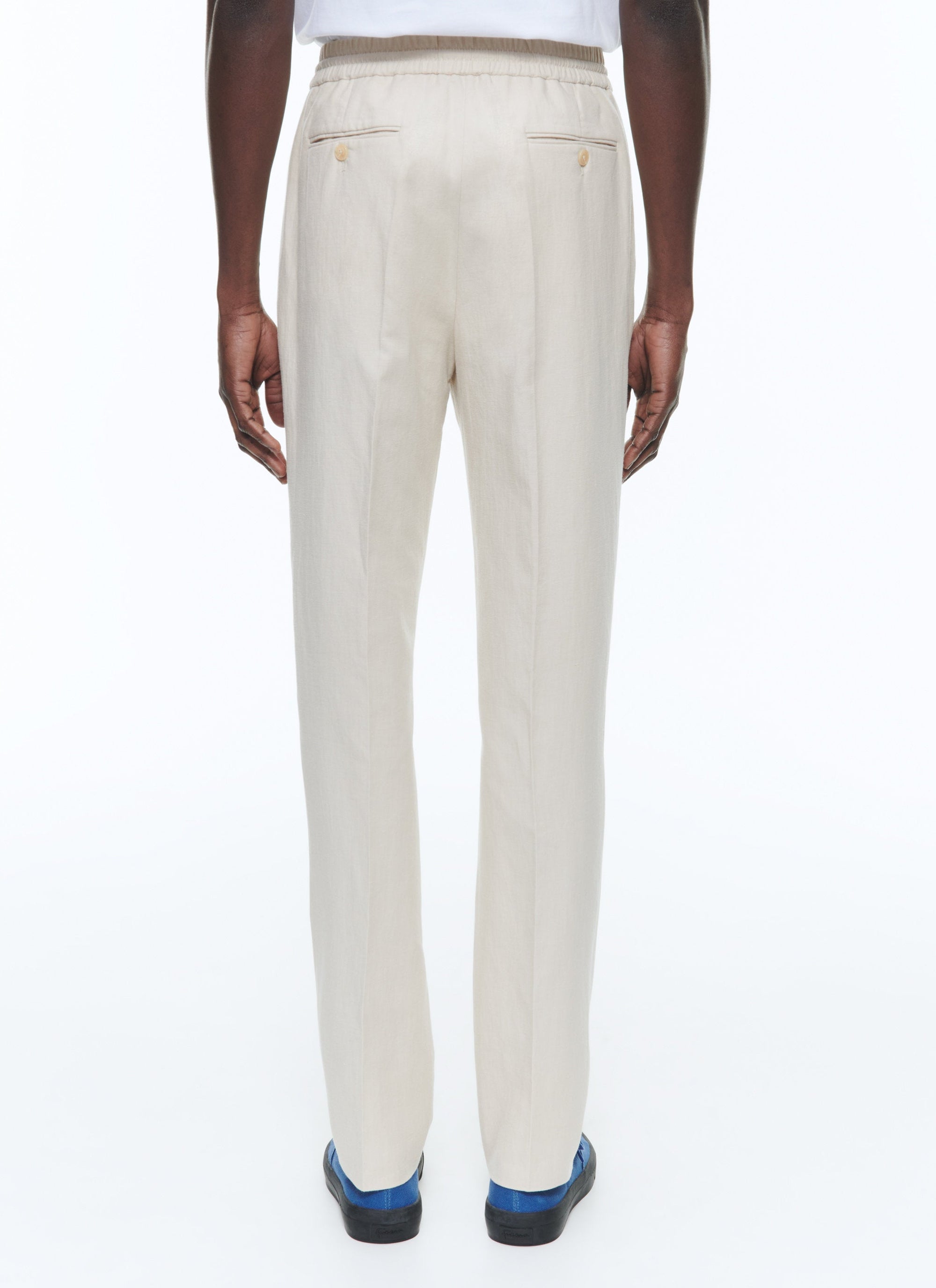 Pantalon élastiqué en lin mélangé - Grège