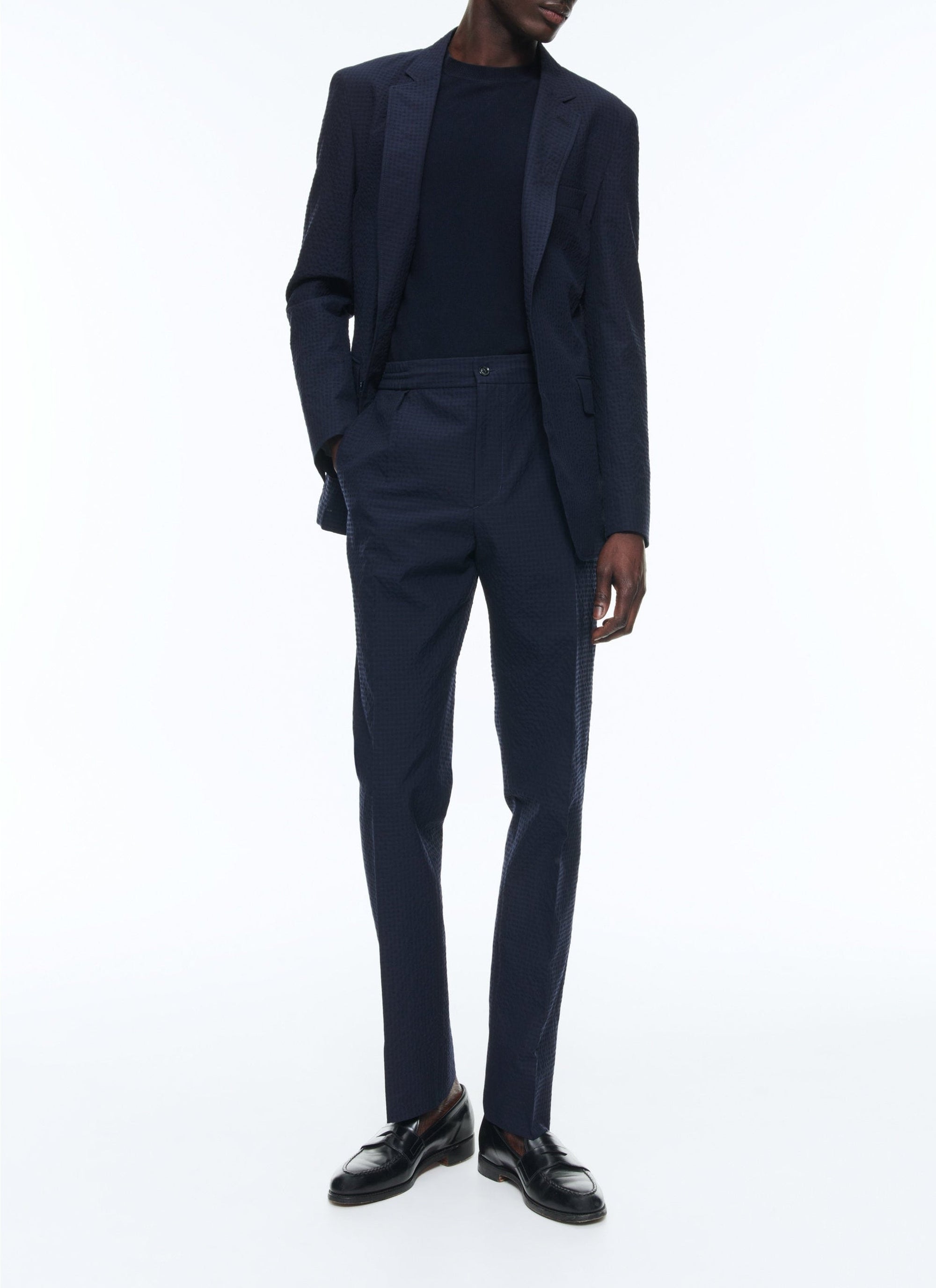 Pantalon de costume en laine texturée - Marine