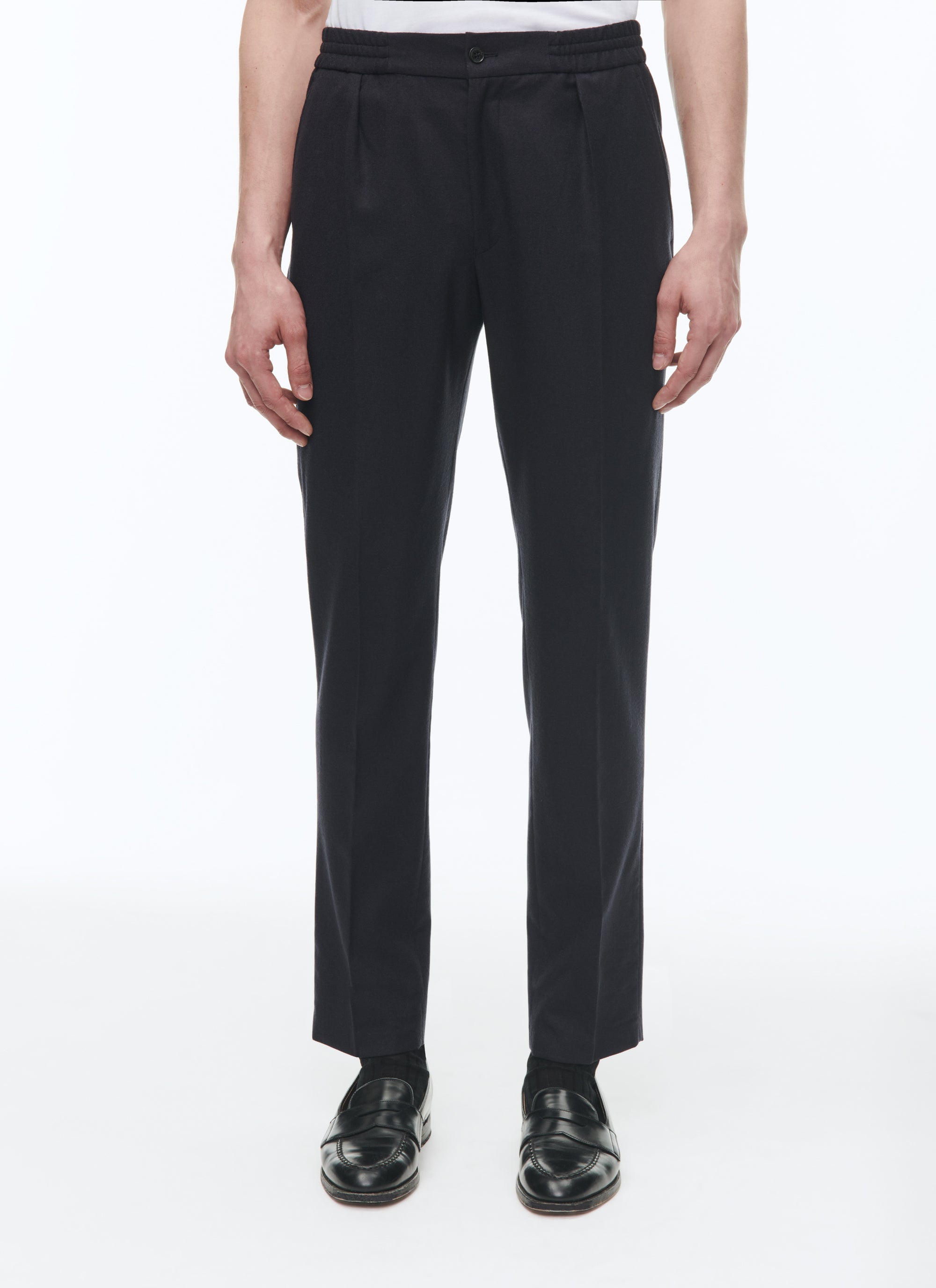 Pantalon élastiqué en flanelle de laine - Bleu Marine