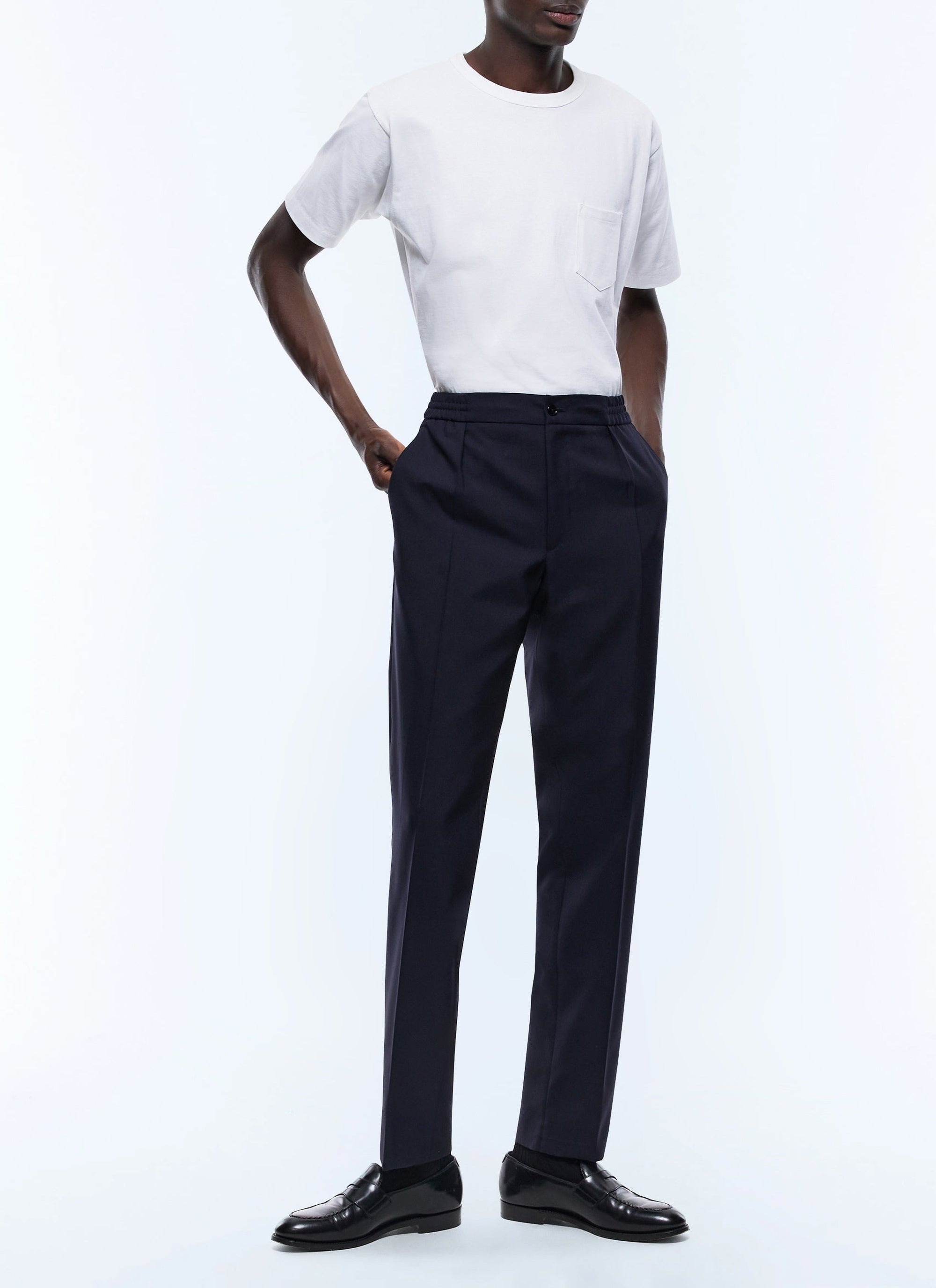 Elasticated wool trousers - Navy blue