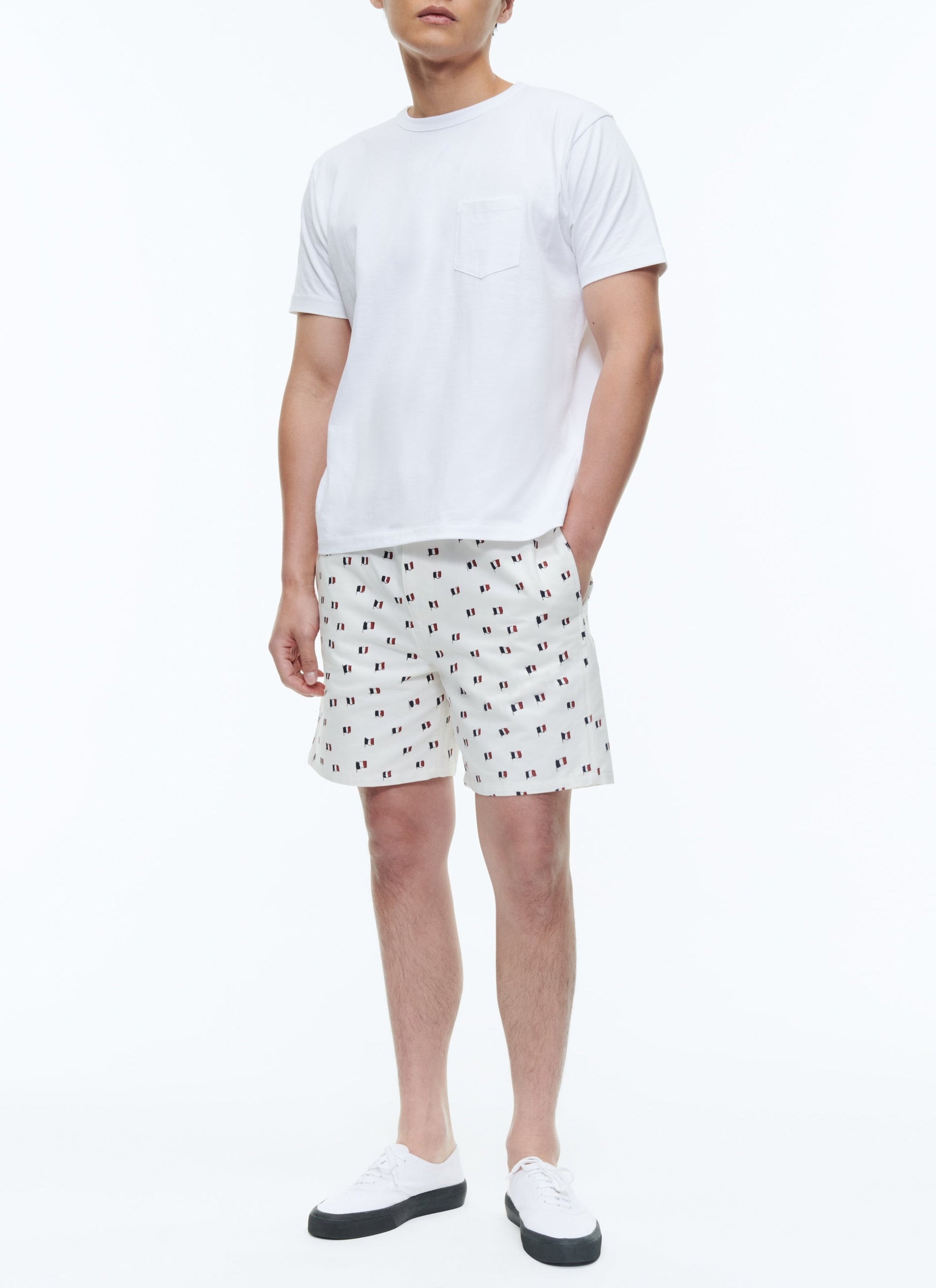 Short élastiqué à imprimé - Grège