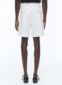 Cotton canvas Bermuda shorts with darts - White