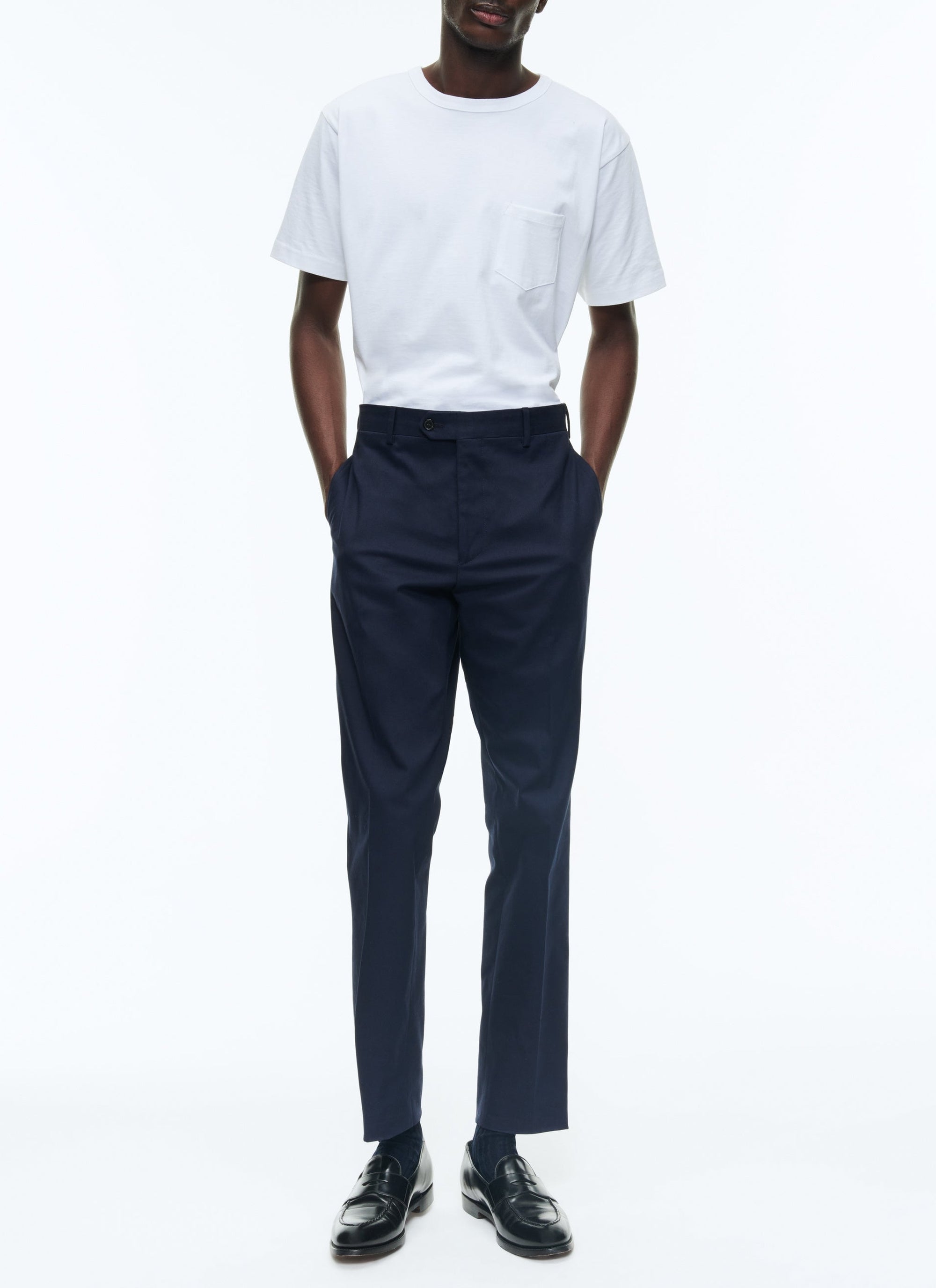 Chino strech en garbadine de coton - Bleu Marine