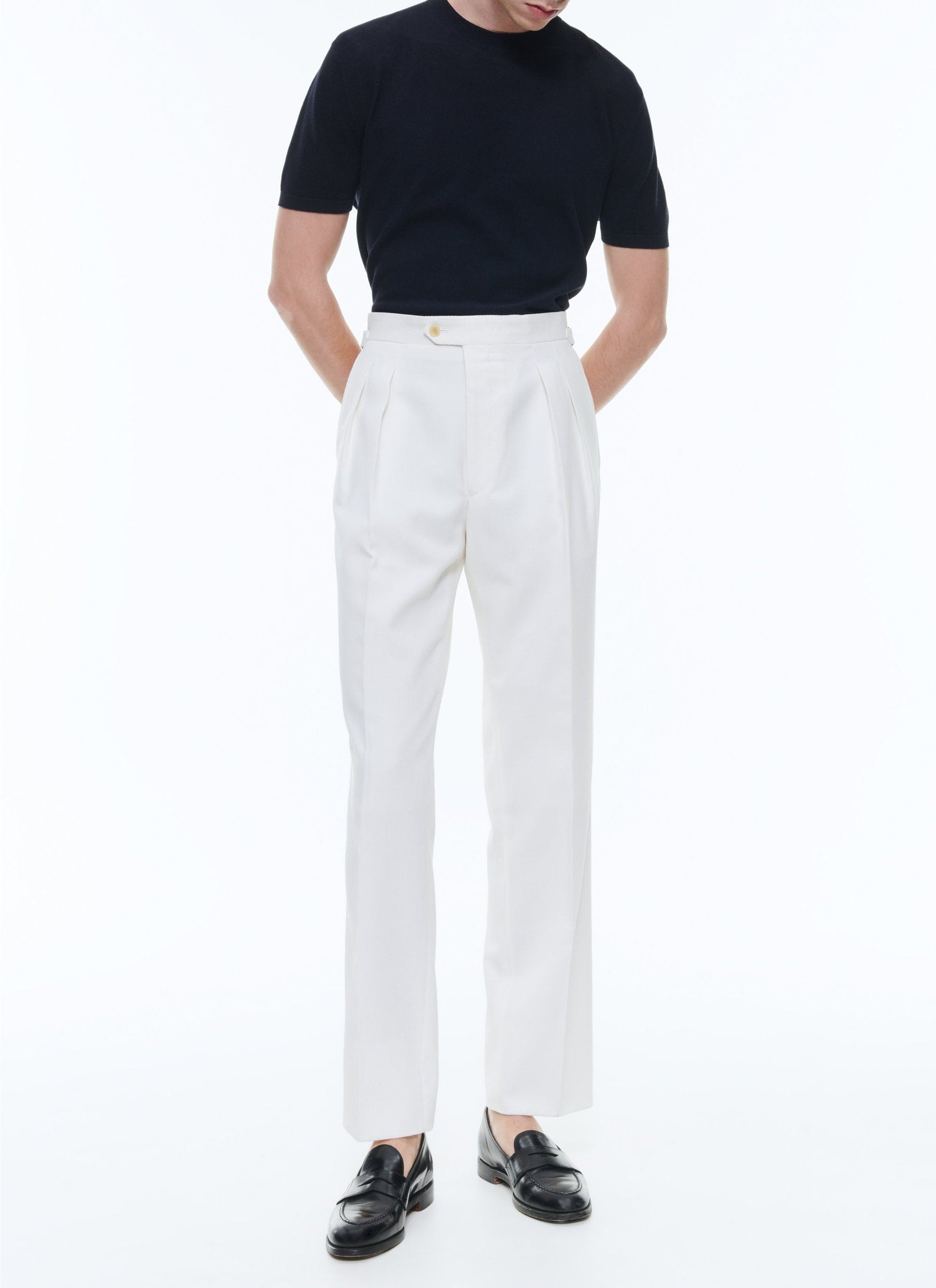 Wool trousers with darts - Ecru