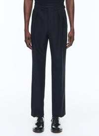 Pantalon de costume droit à pinces en laine - Marine