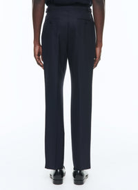 Pantalon de costume droit à pinces en laine - Marine