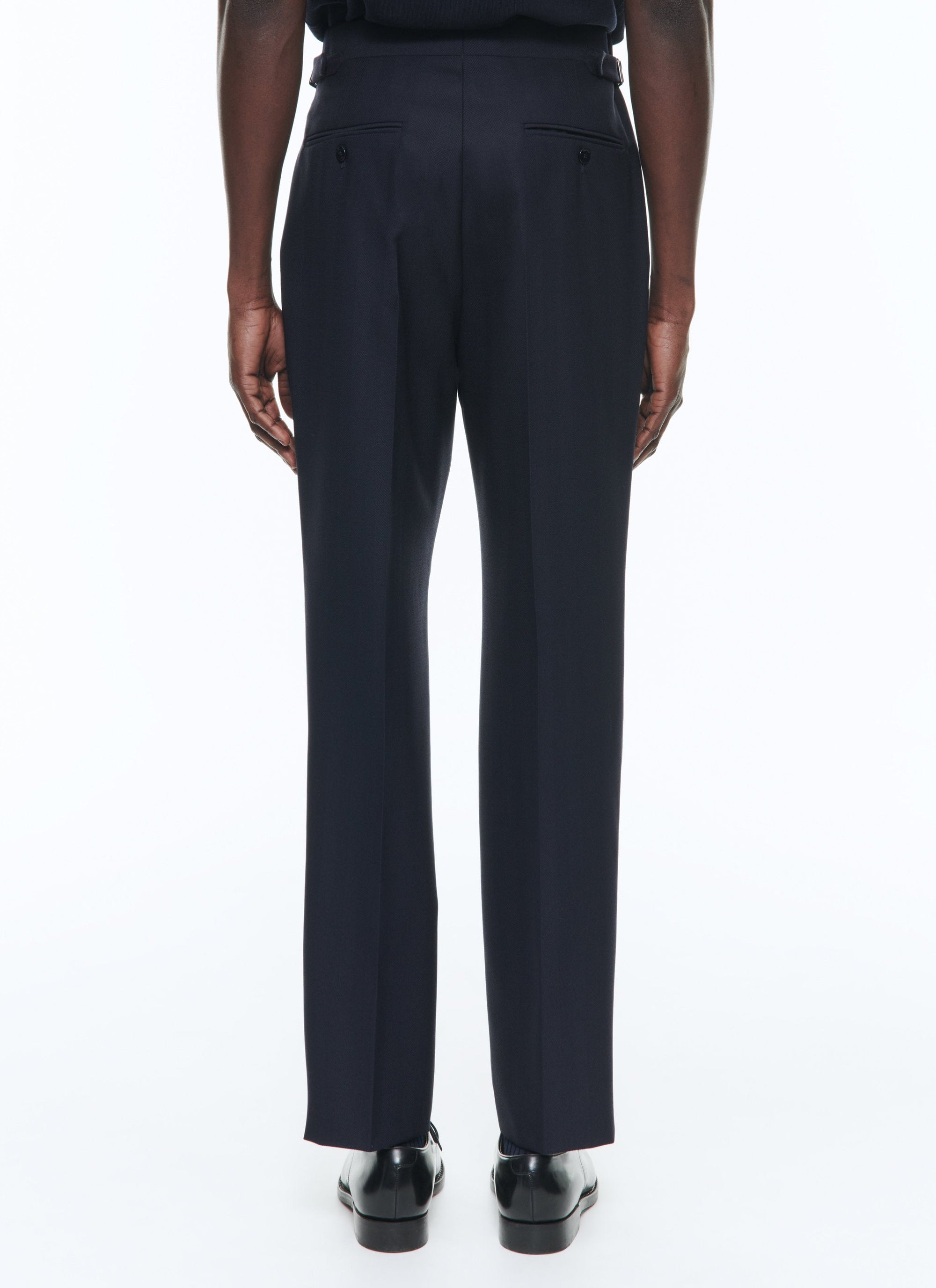 Pantalon de costume droit à pinces en laine - Marine