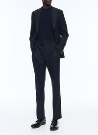 Pantalon de costume droit à pinces en laine - Marine