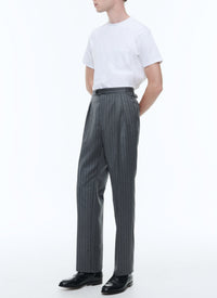Pantalon à pinces rayé en laine - Cendre