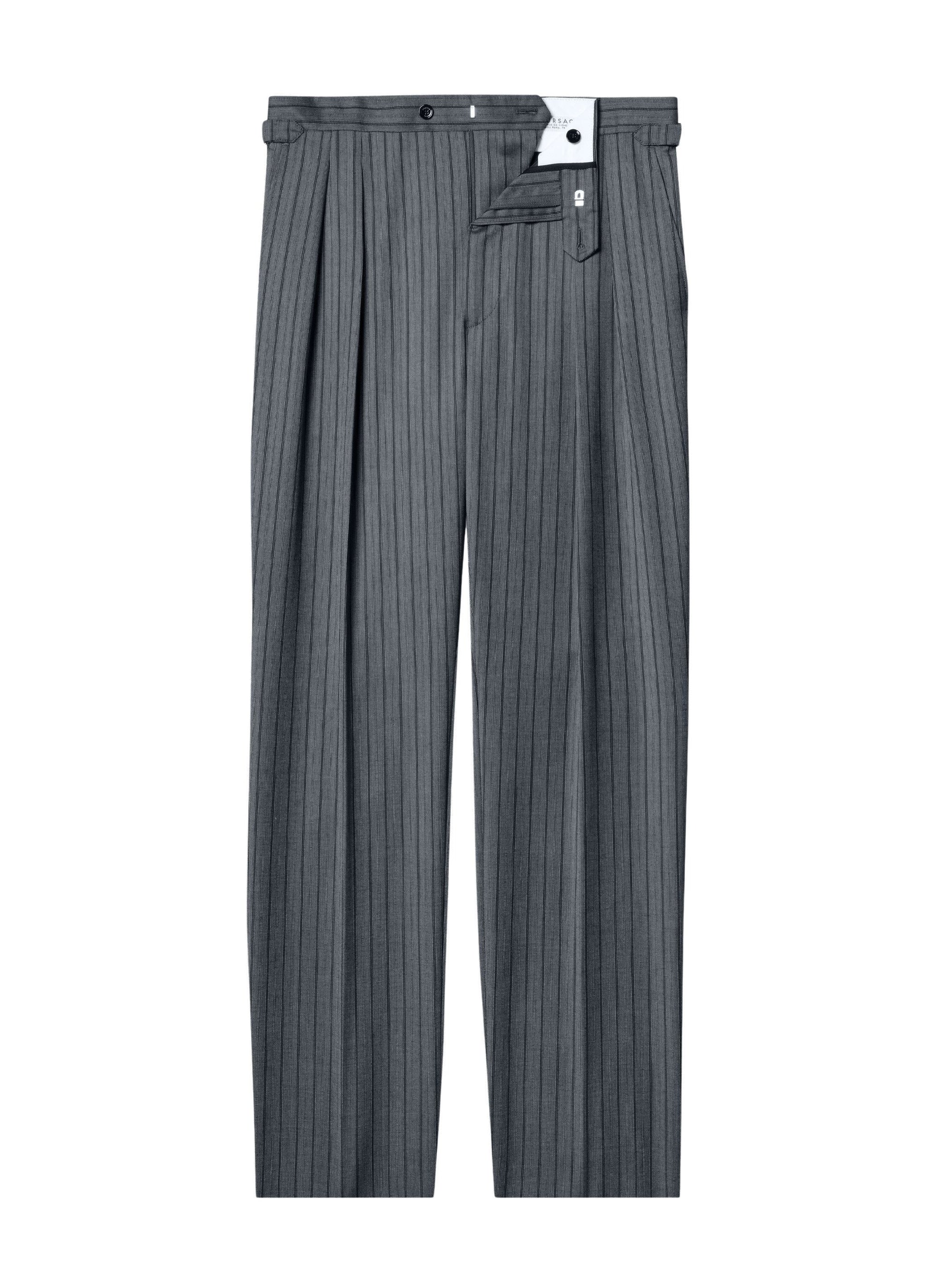 Pantalon à pinces rayé en laine - Cendre