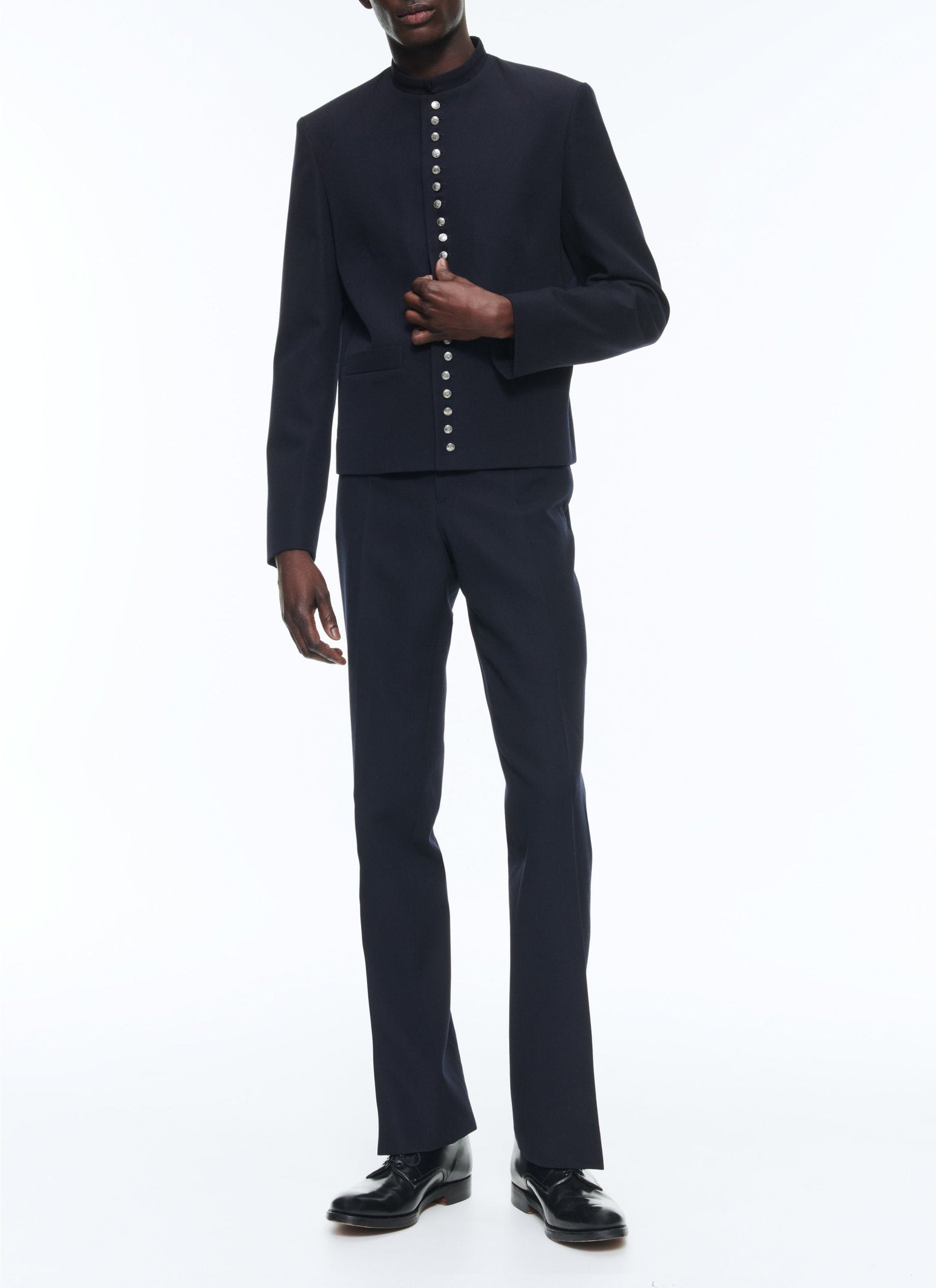 Pantalon ajusté en laine - Marine