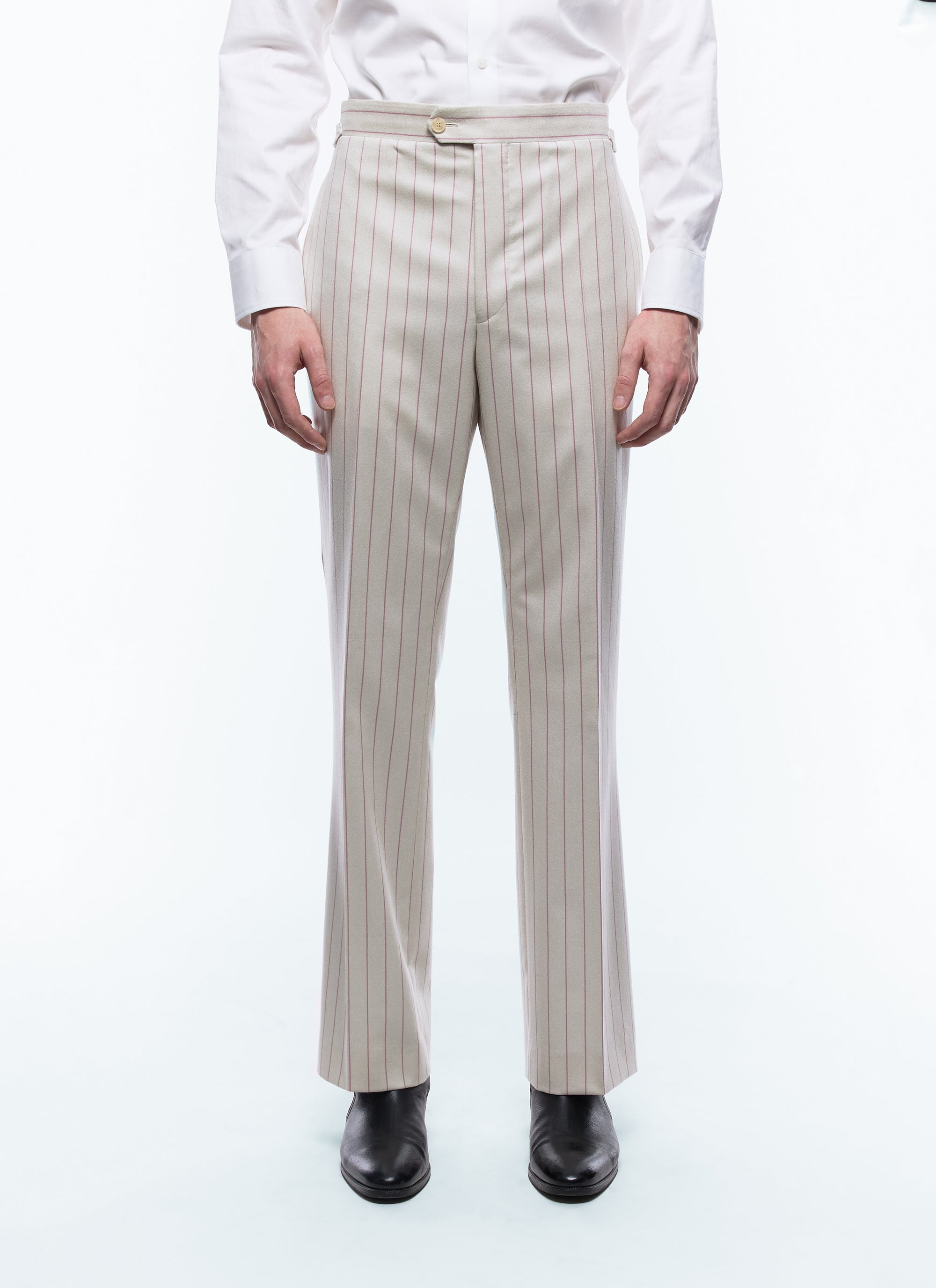 Pantalon de costume en flanelle de laine à rayures - Écru