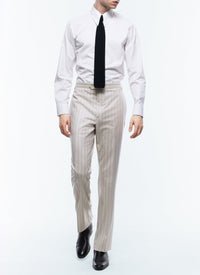 Pantalon de costume en flanelle de laine à rayures - Écru