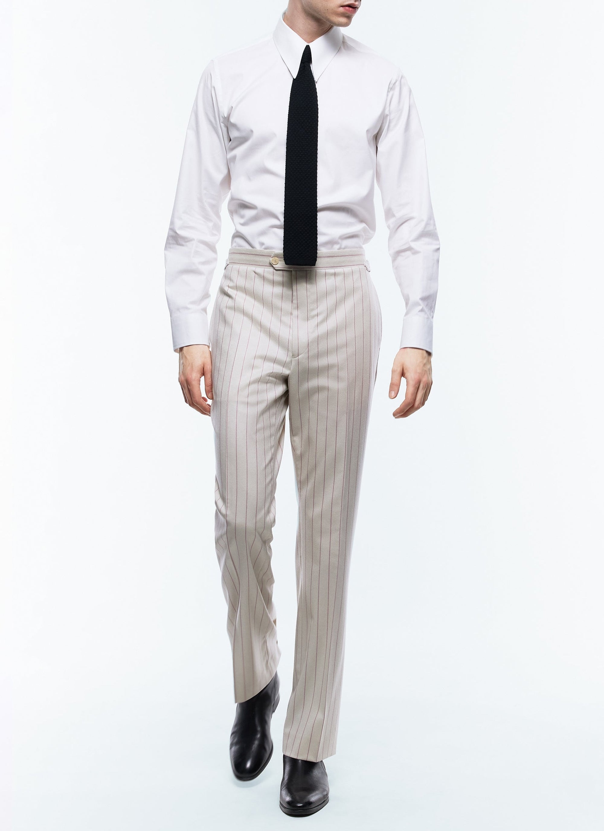 Pantalon de costume en flanelle de laine à rayures - Écru