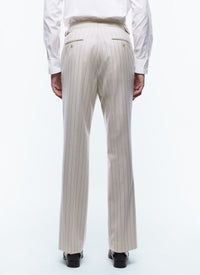 Pantalon de costume en flanelle de laine à rayures - Écru