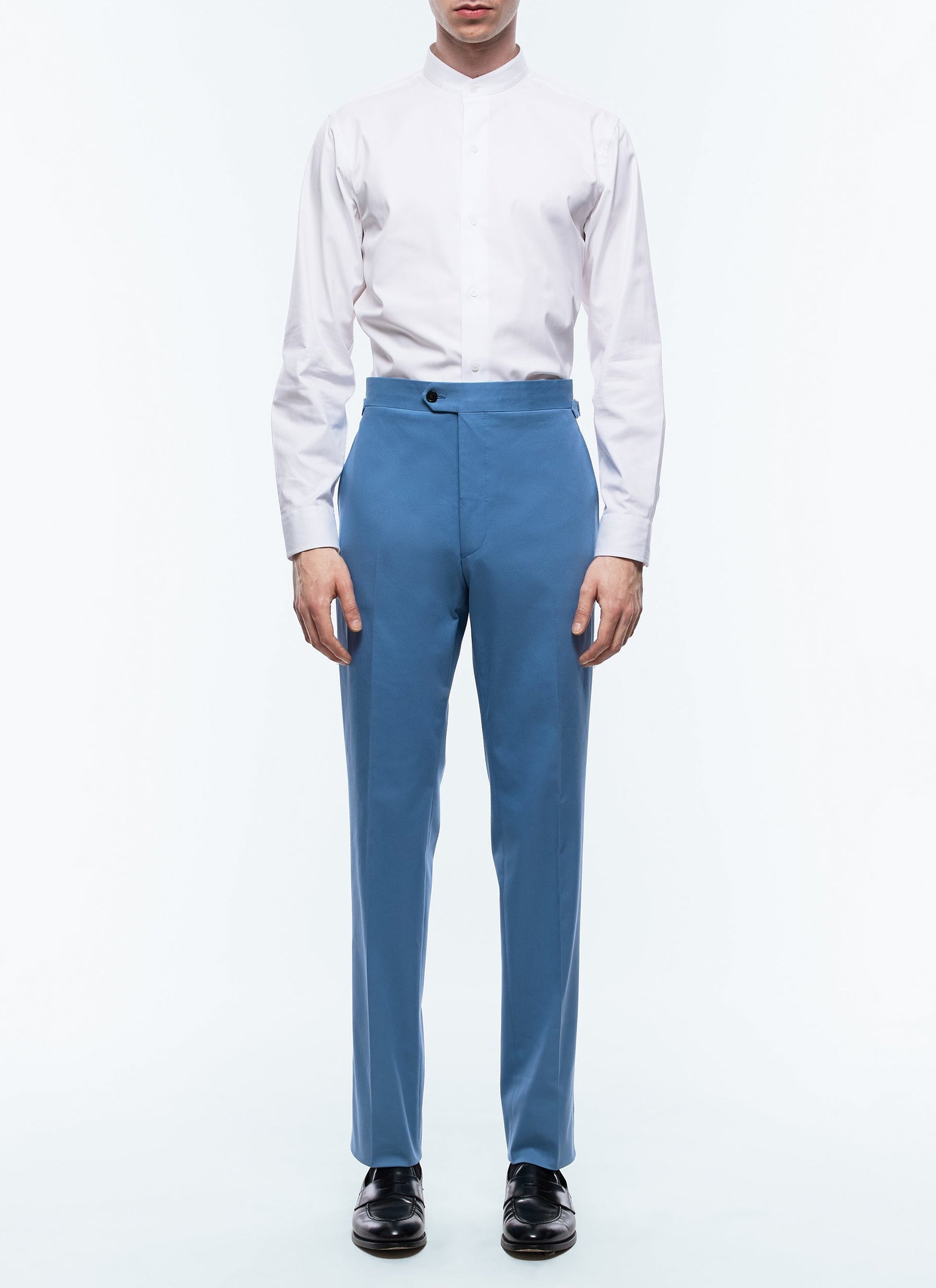 Pantalon chino ajusté en gabardine de coton - Bleu Gris