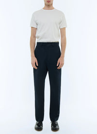 Pantalon chino droit en serge de coton - Bleu Marine