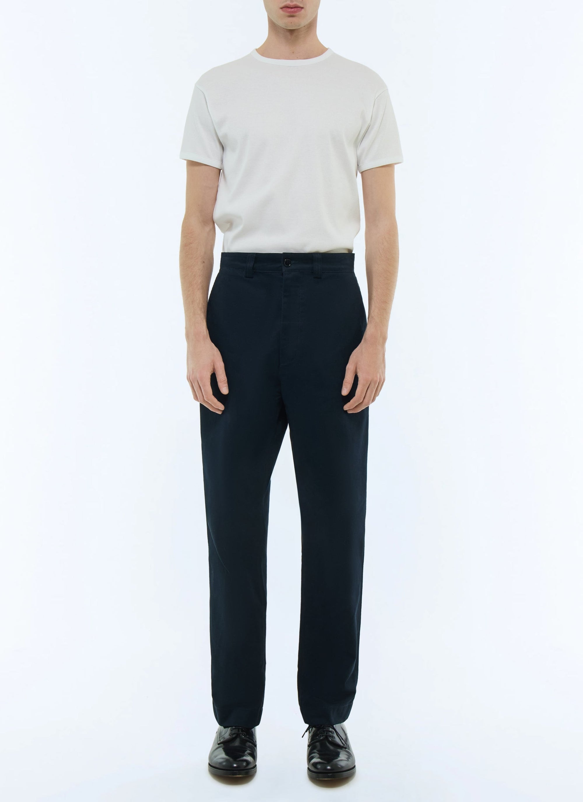 Pantalon chino droit en serge de coton - Bleu Marine