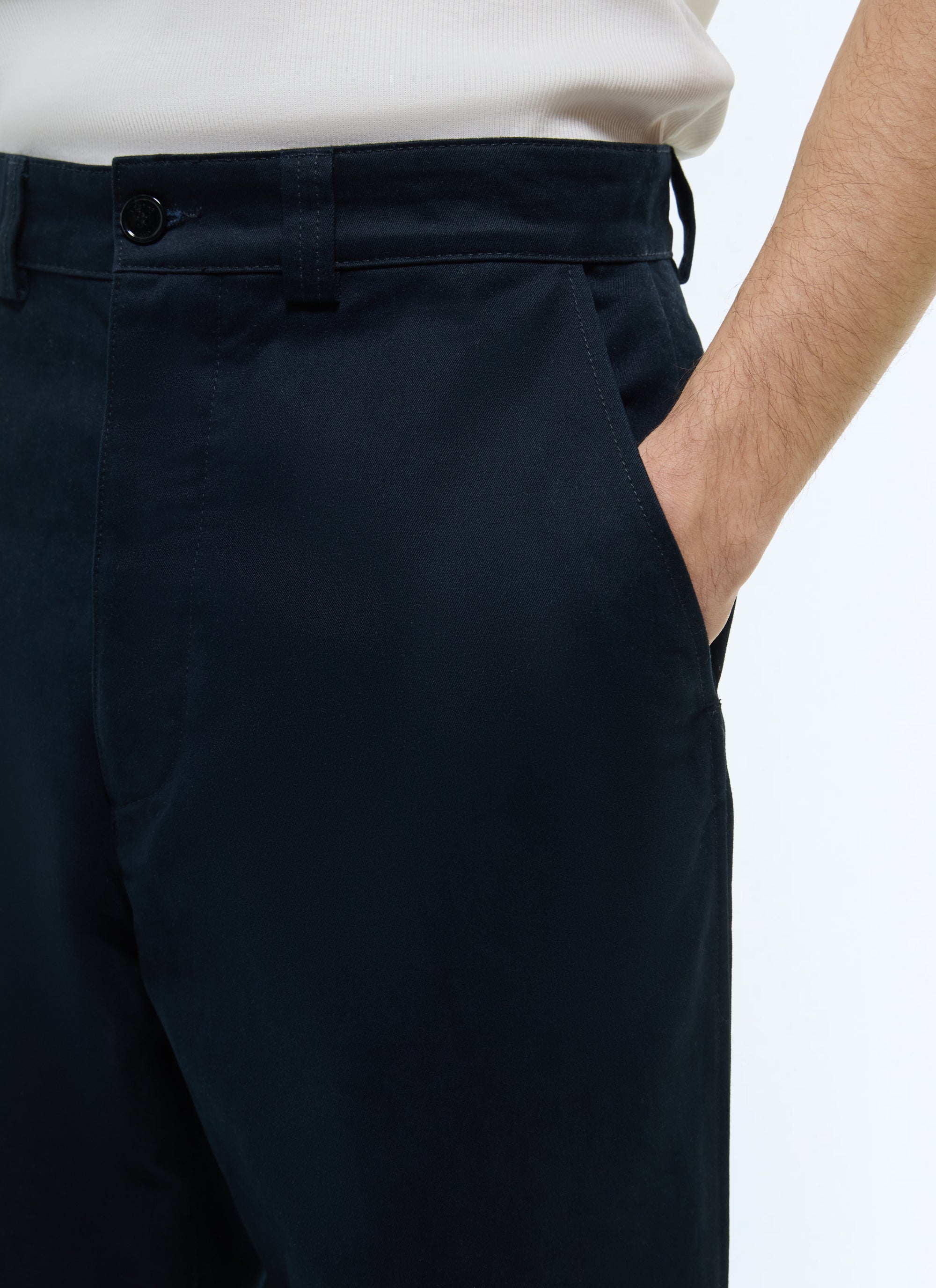 Pantalon chino droit en serge de coton - Bleu Marine