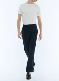 Pantalon chino droit en serge de coton - Bleu Marine