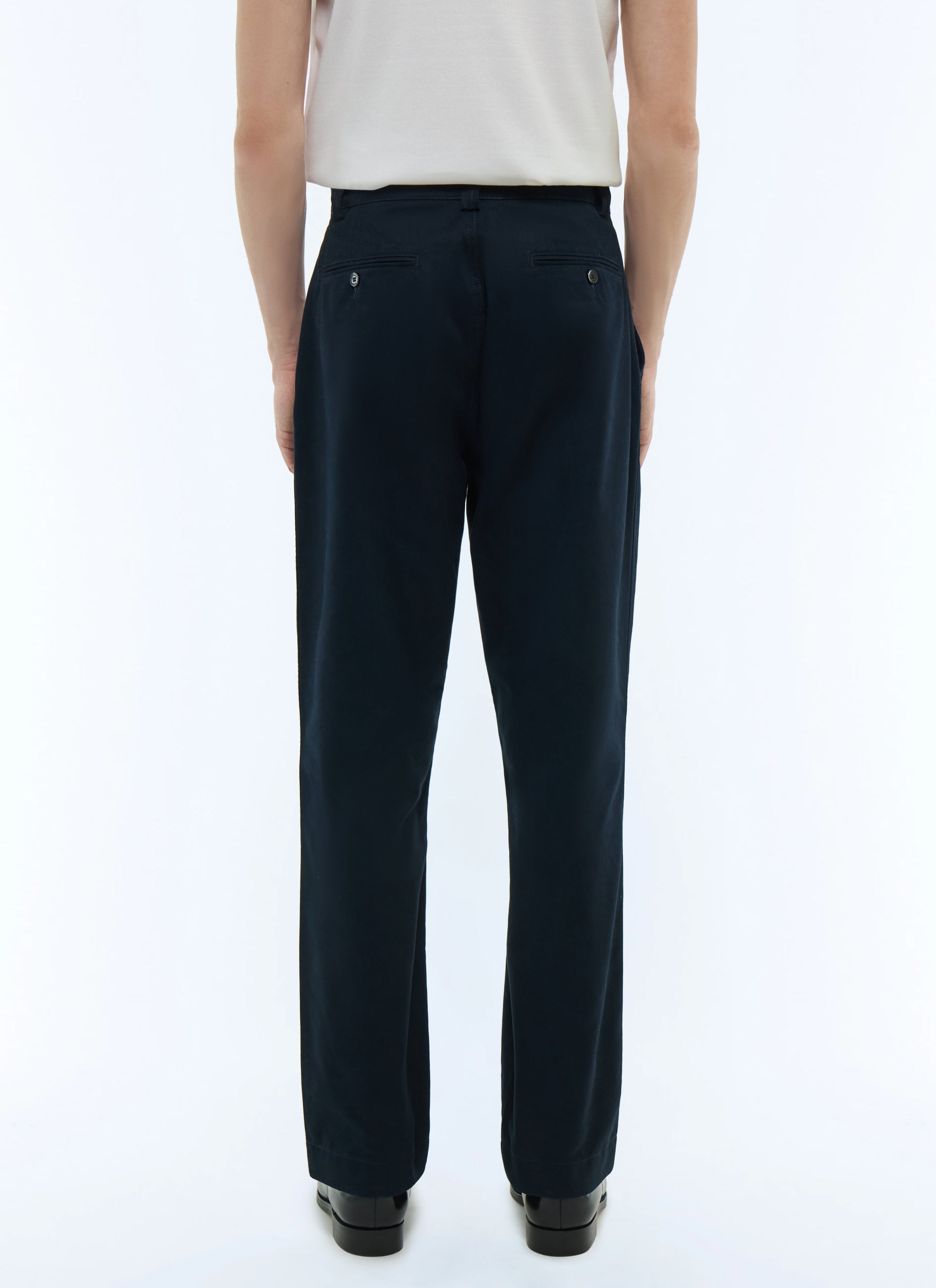 Pantalon chino droit en serge de coton - Bleu Marine