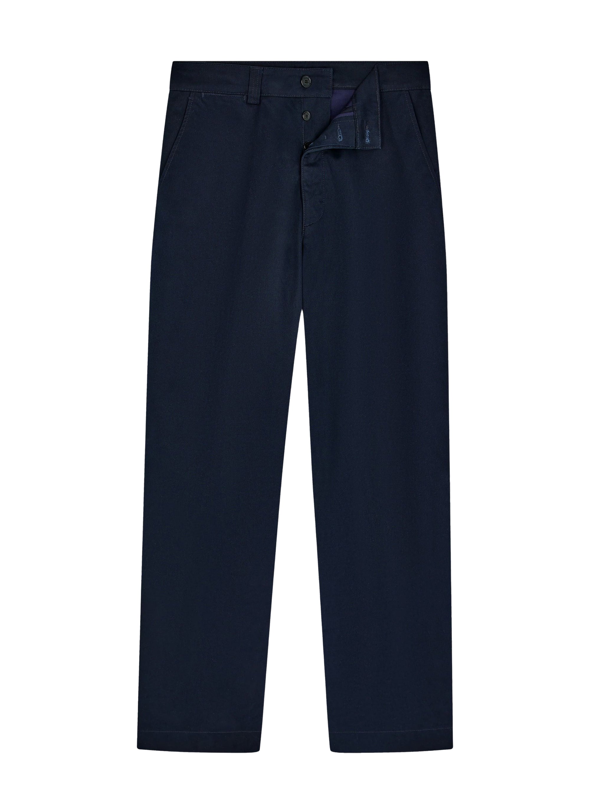 Pantalon chino droit en serge de coton - Bleu Marine