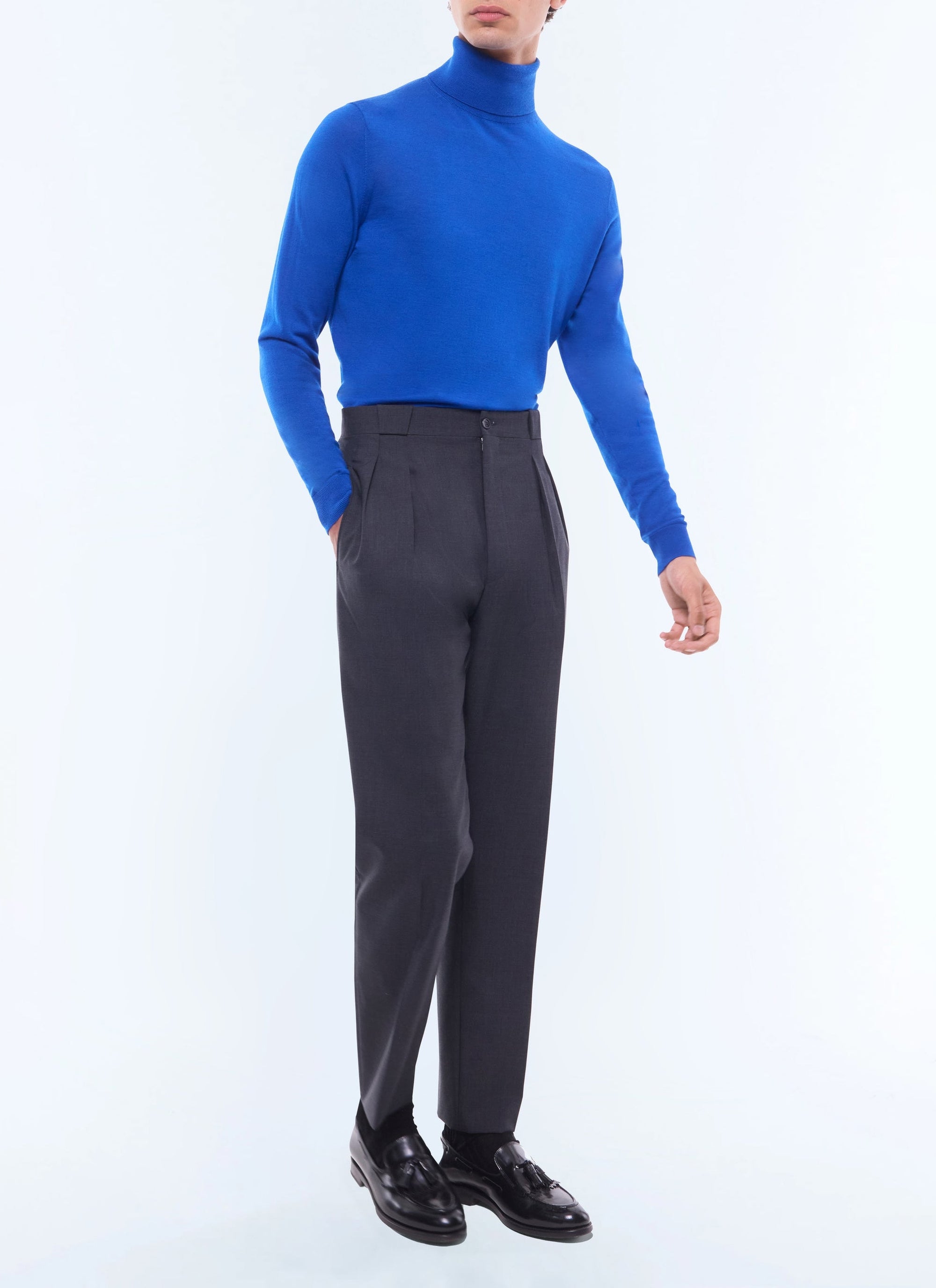 Pantalon droit en toile de laine - Acier