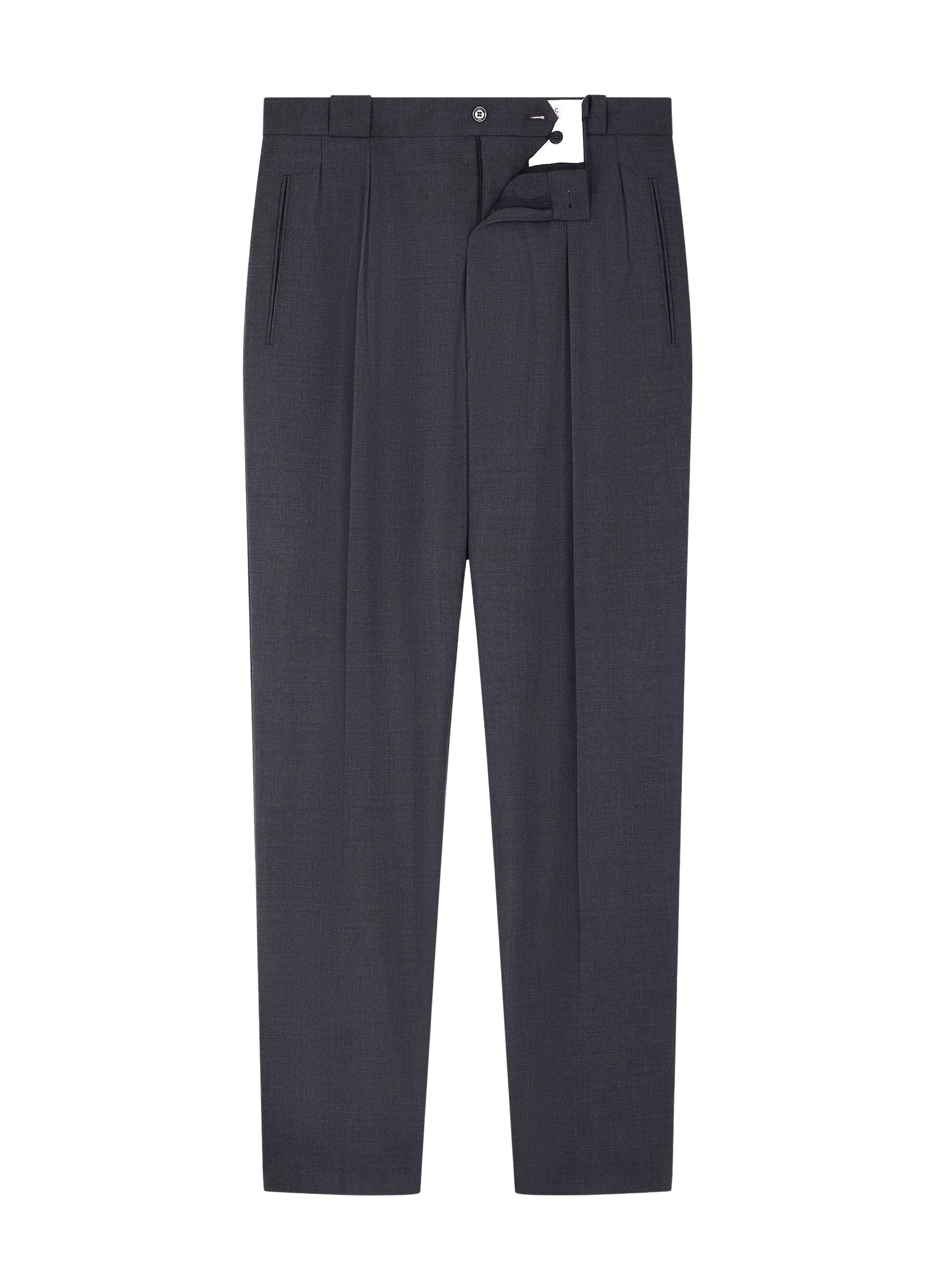 Pantalon droit en toile de laine - Acier