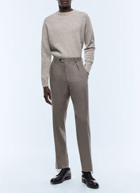 Pantalon droit en flanelle de laine - Taupe