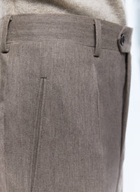 Pantalon droit en flanelle de laine - Taupe