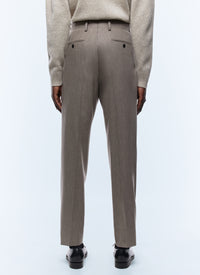 Pantalon droit en flanelle de laine - Taupe