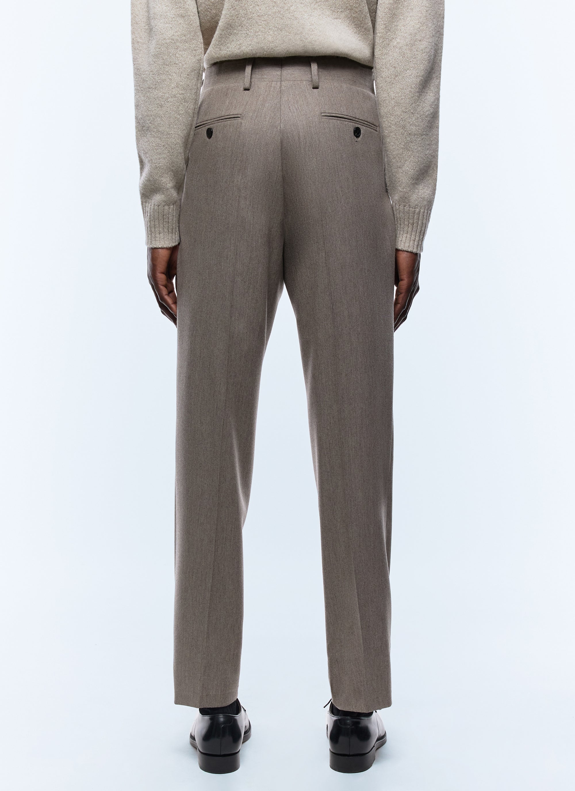 Pantalon droit en flanelle de laine - Taupe