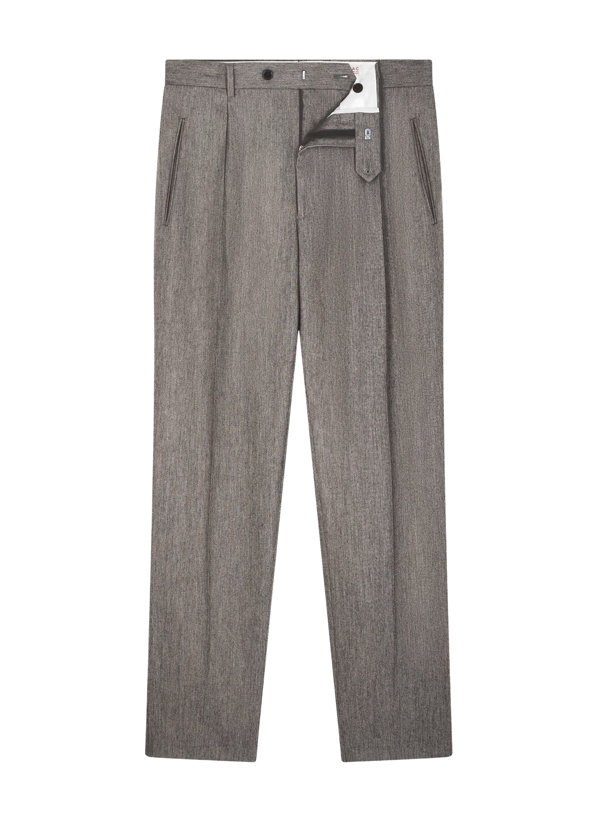 Pantalon droit en flanelle de laine - Taupe