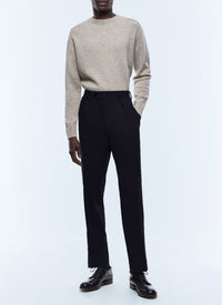 Straight-leg wool flannel trousers - Navy blue