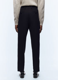 Straight-leg wool flannel trousers - Navy blue