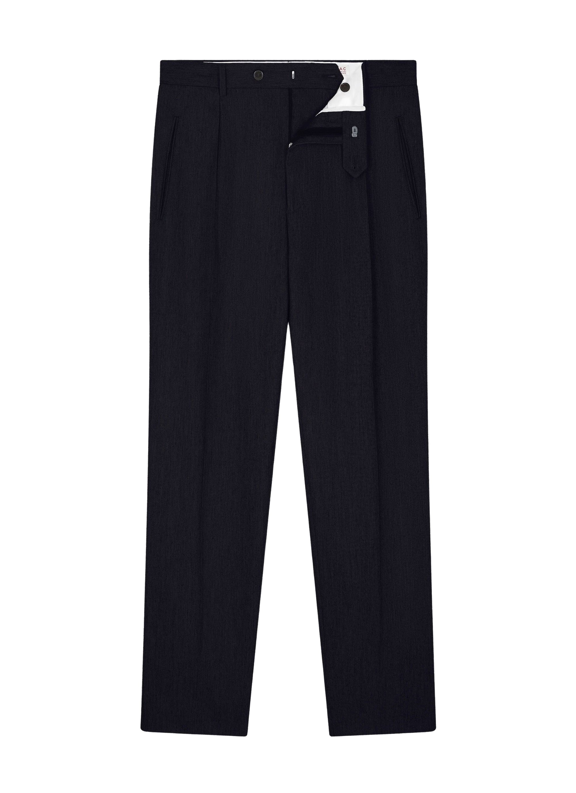 Straight-leg wool flannel trousers - Navy blue