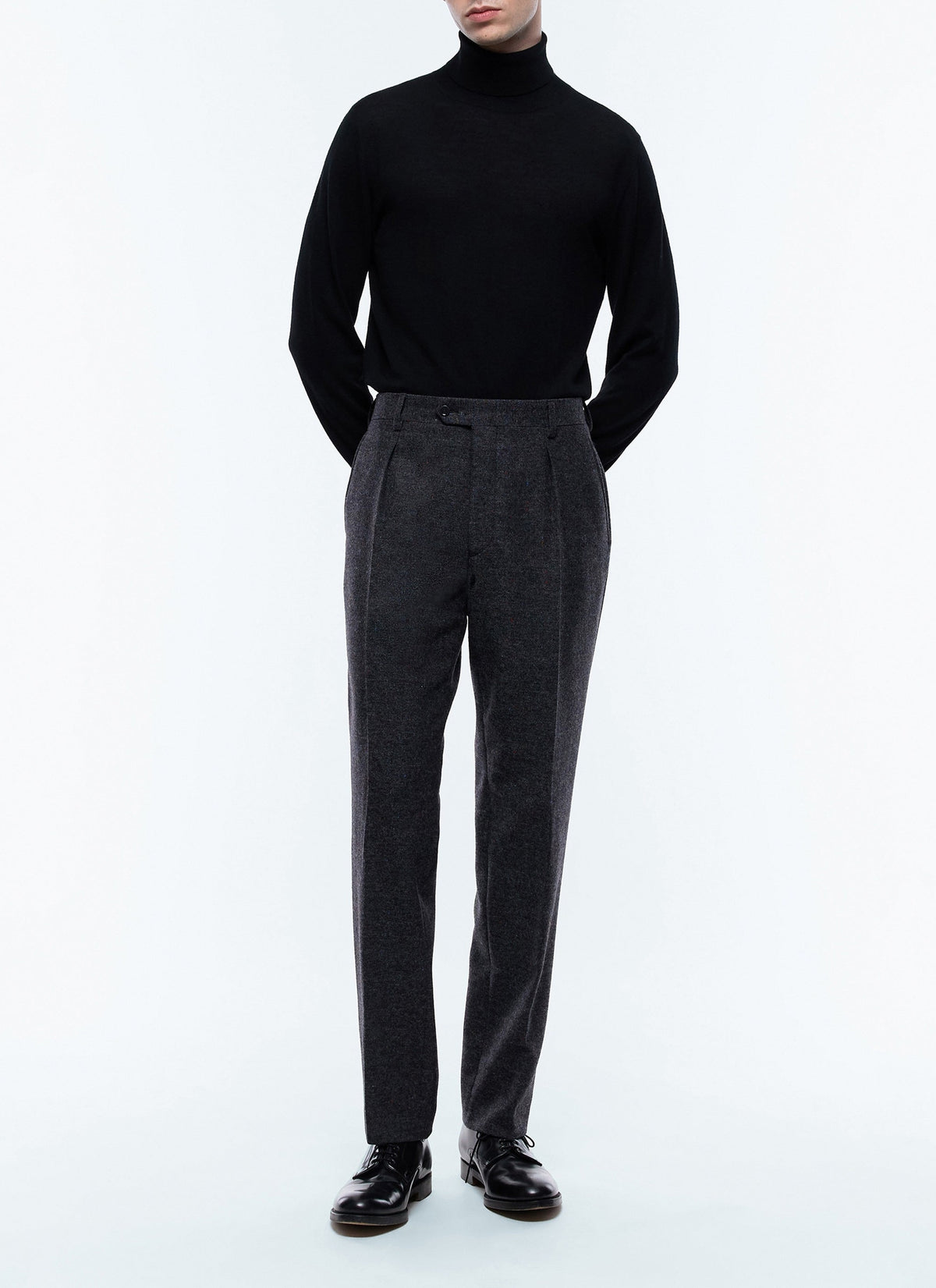 Straight-leg trousers in mottled wool - Anthracite
