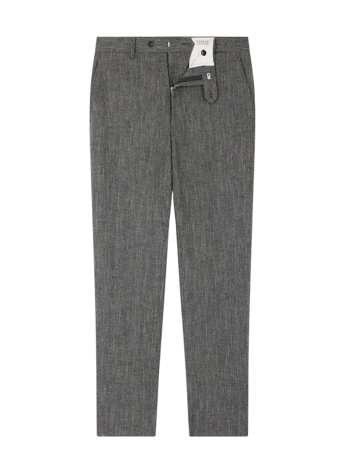 Fitted herringbone wool trousers - Steel