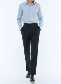 Fitted wool twill trousers - Navy