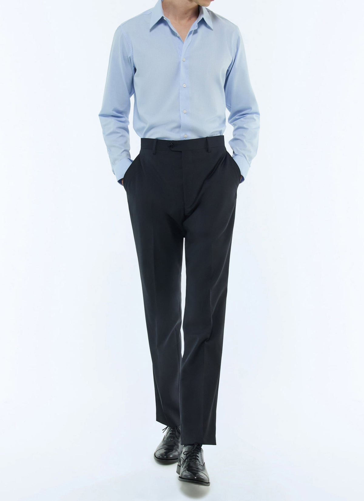 Fitted wool twill trousers - Navy