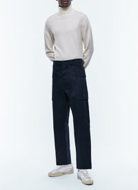 Straight leg cargo trousers in cotton twill - Navy Blue