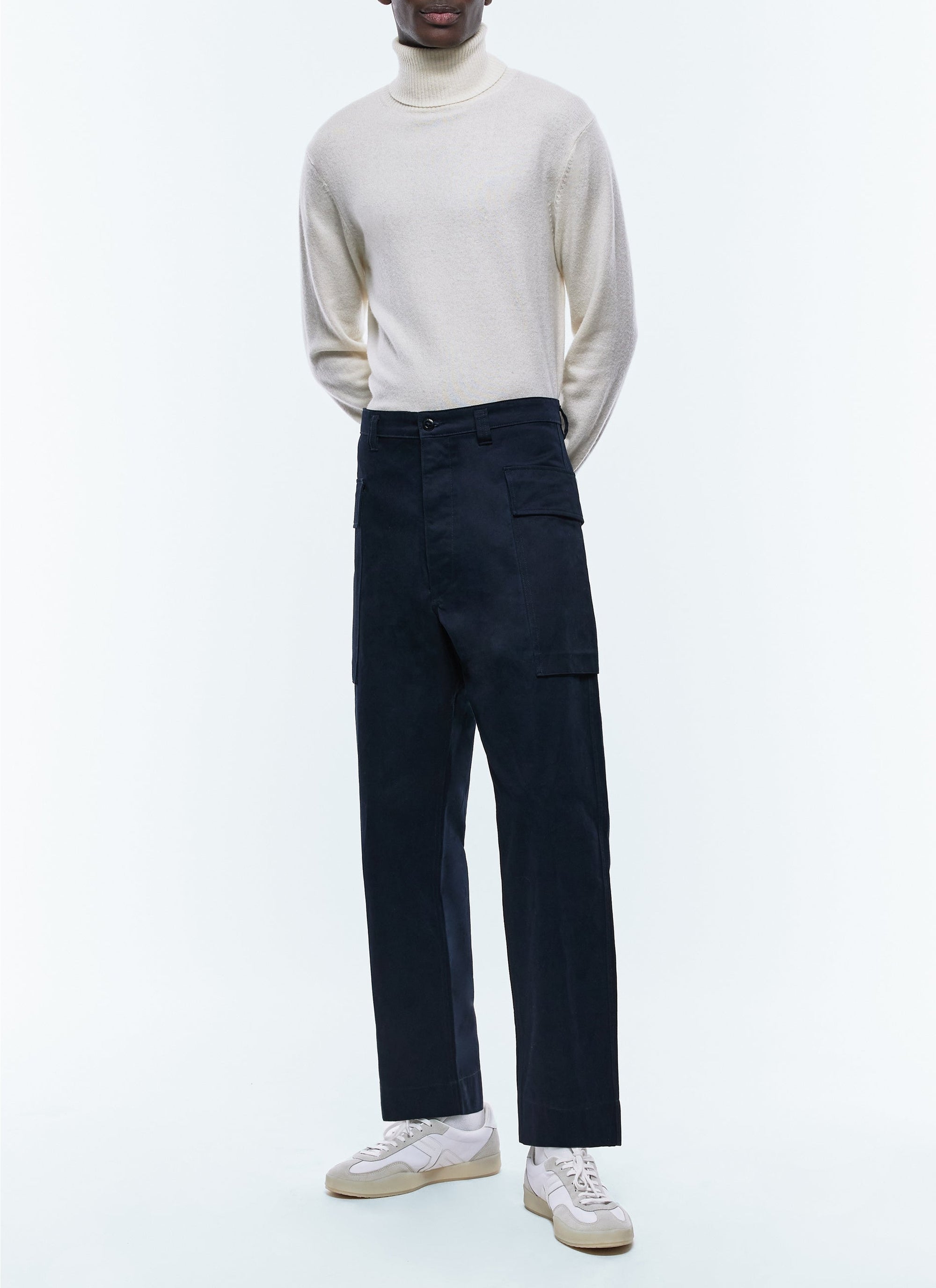 Straight leg cargo trousers in cotton twill - Navy Blue