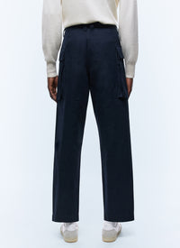 Straight leg cargo trousers in cotton twill - Navy Blue