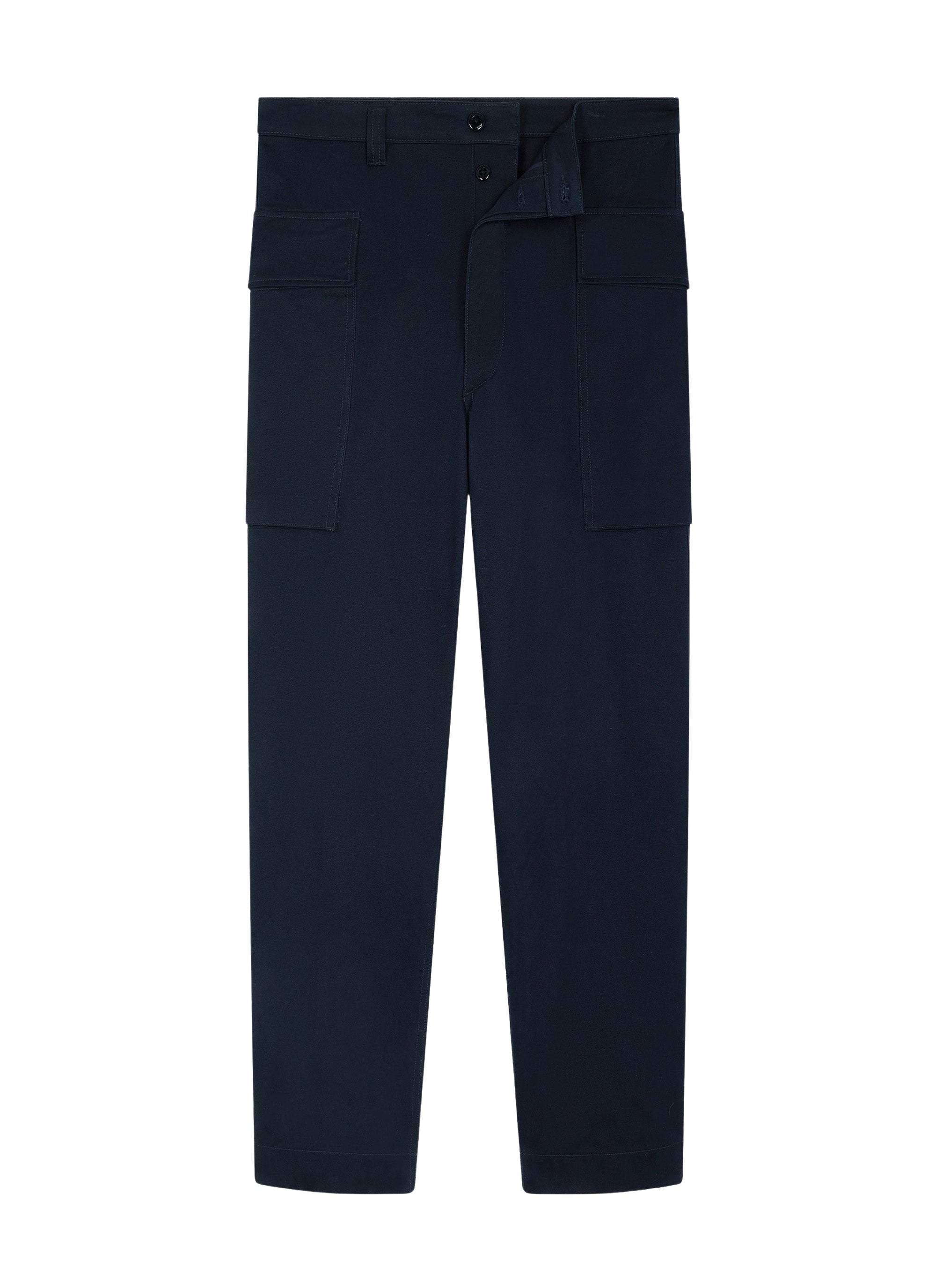 Straight leg cargo trousers in cotton twill - Navy Blue