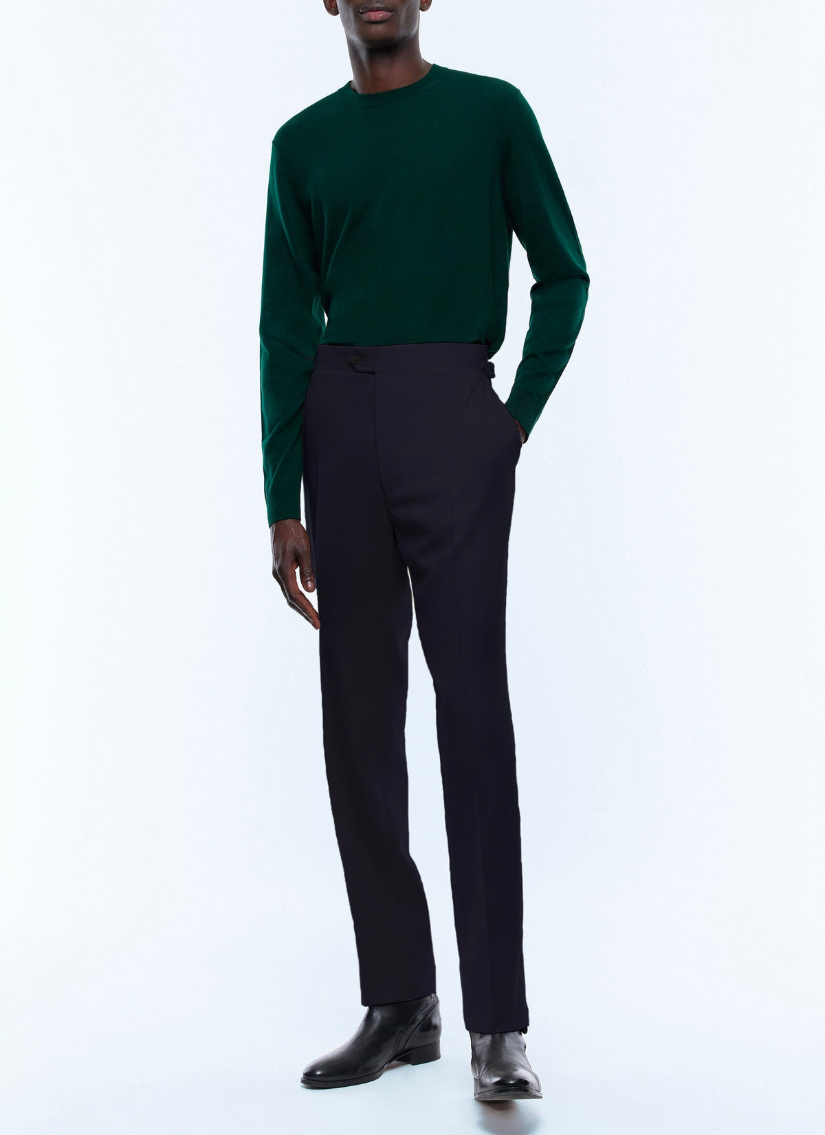 Fitted trousers in wool twill - Navy