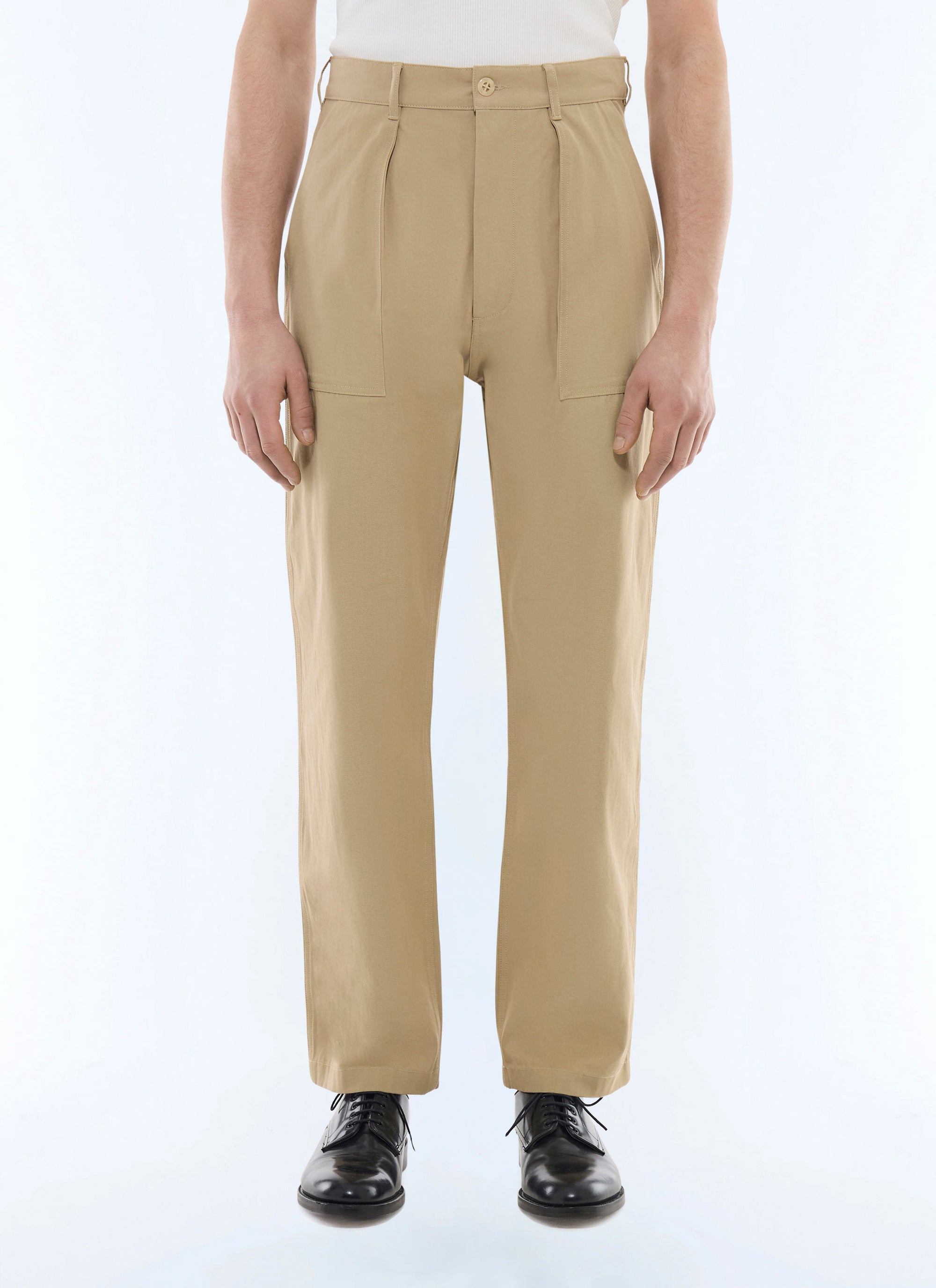 Cotton twill cargo trousers - Beige